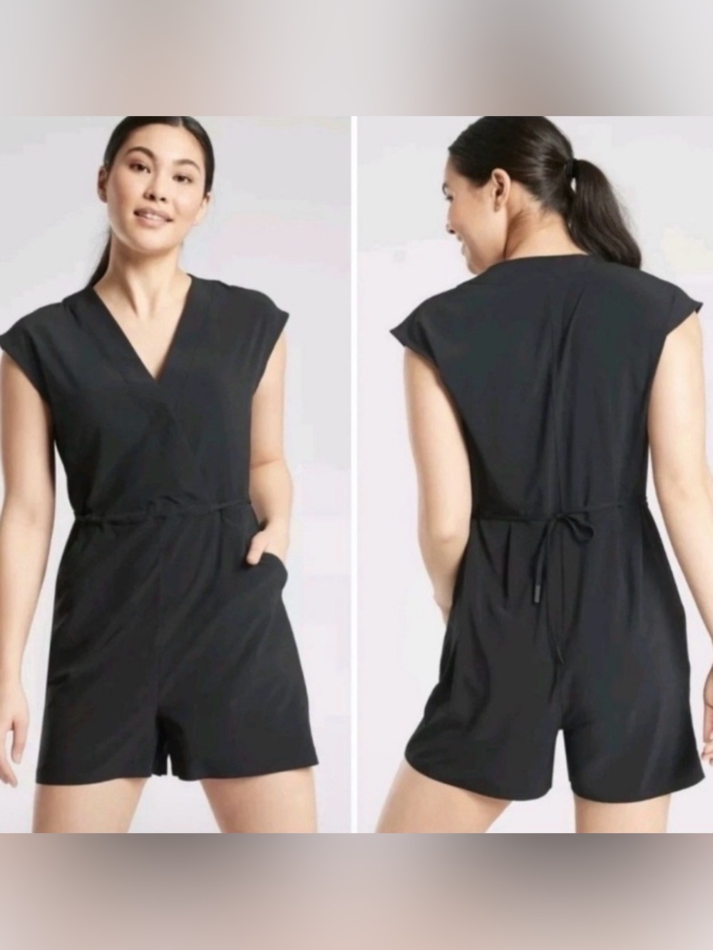 EUC- RARE Athleta ‘Marlow’ Short V-Neck Tie- Waist Romper